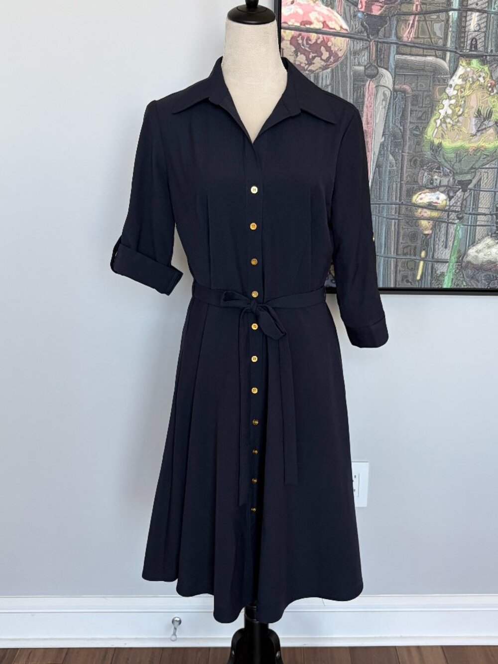 Sharagano Navy Midi Shirtdress 8
